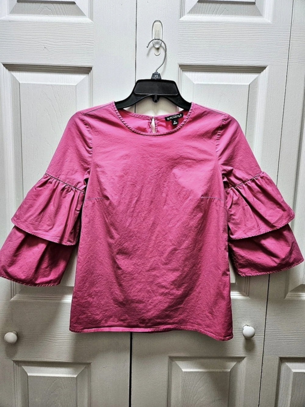J.Crew Mercantile Tiered  Pink Ruffle/Bell Sleeve Blouse Size 0 EUC